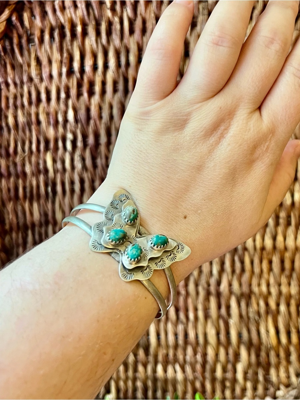 Sterling Silver Fox Turquoise Butterfly Cuff Bracelet Size 7 - Picture 7 of 10